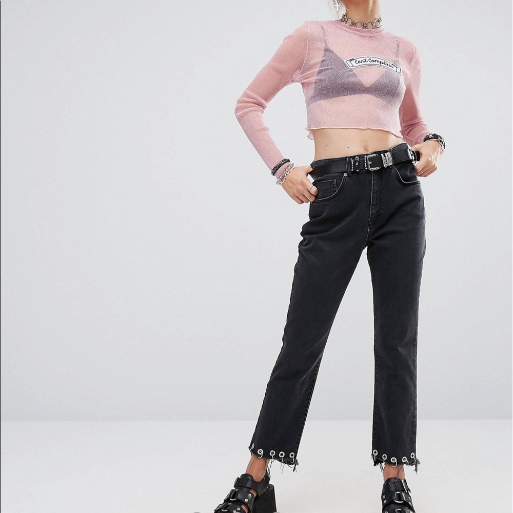 The Ragged Priest Black Piercing Hem Jeans Straight Ankle
